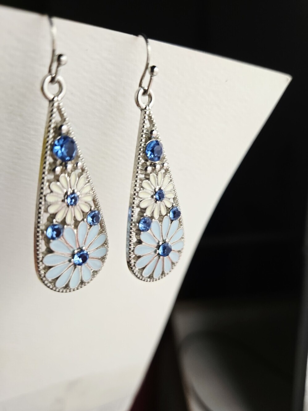 Blue and Pale Yellow Floral Teardrop Earrings - Picture 7 of 16